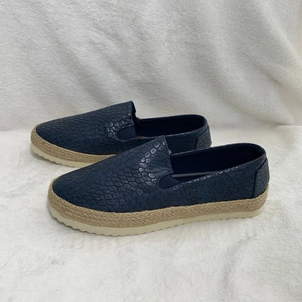 Electric Karma Lulu Espadrille Slip On Womens‎ 11 Navy Blue Embossed Platform